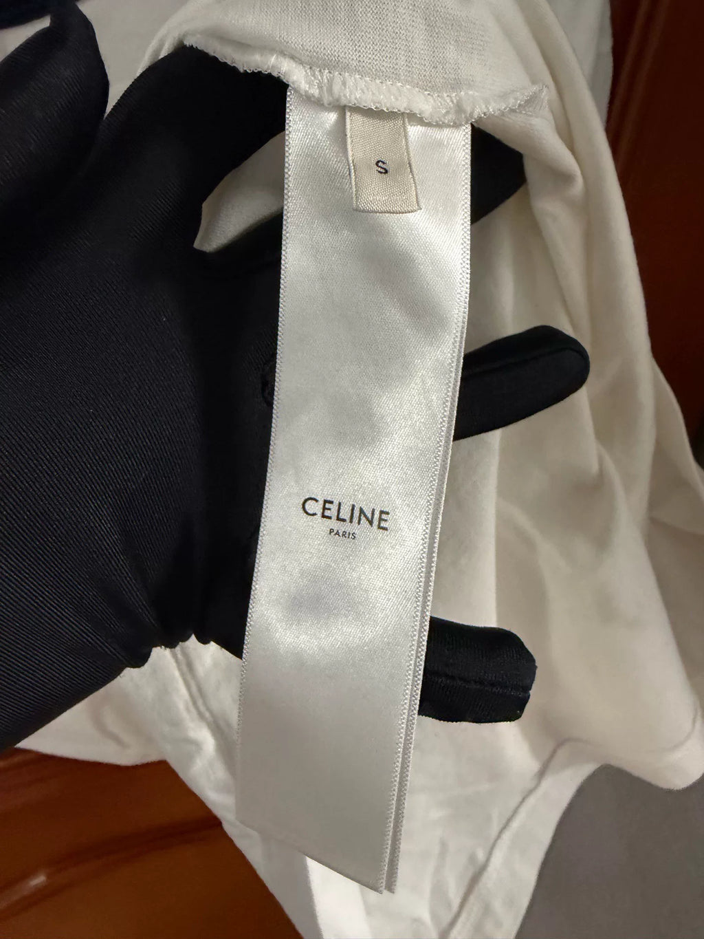 Celine White Flocked Letter Logo Short Sleeve T-Shirt