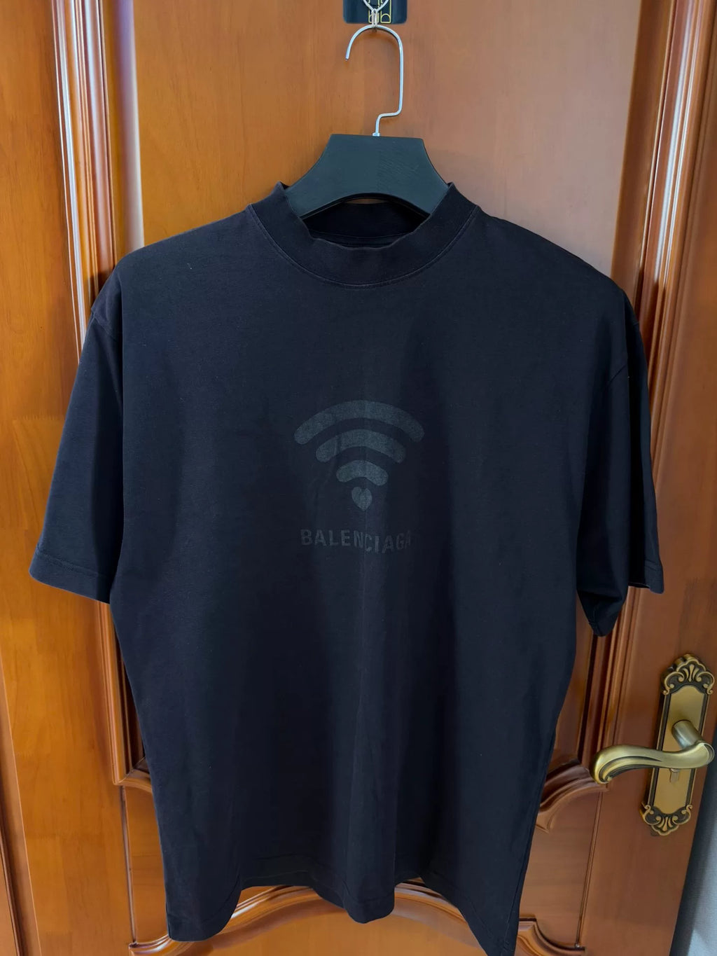 Balenciaga Black Wifi Letter Logo Print Short Sleeve T-Shirt