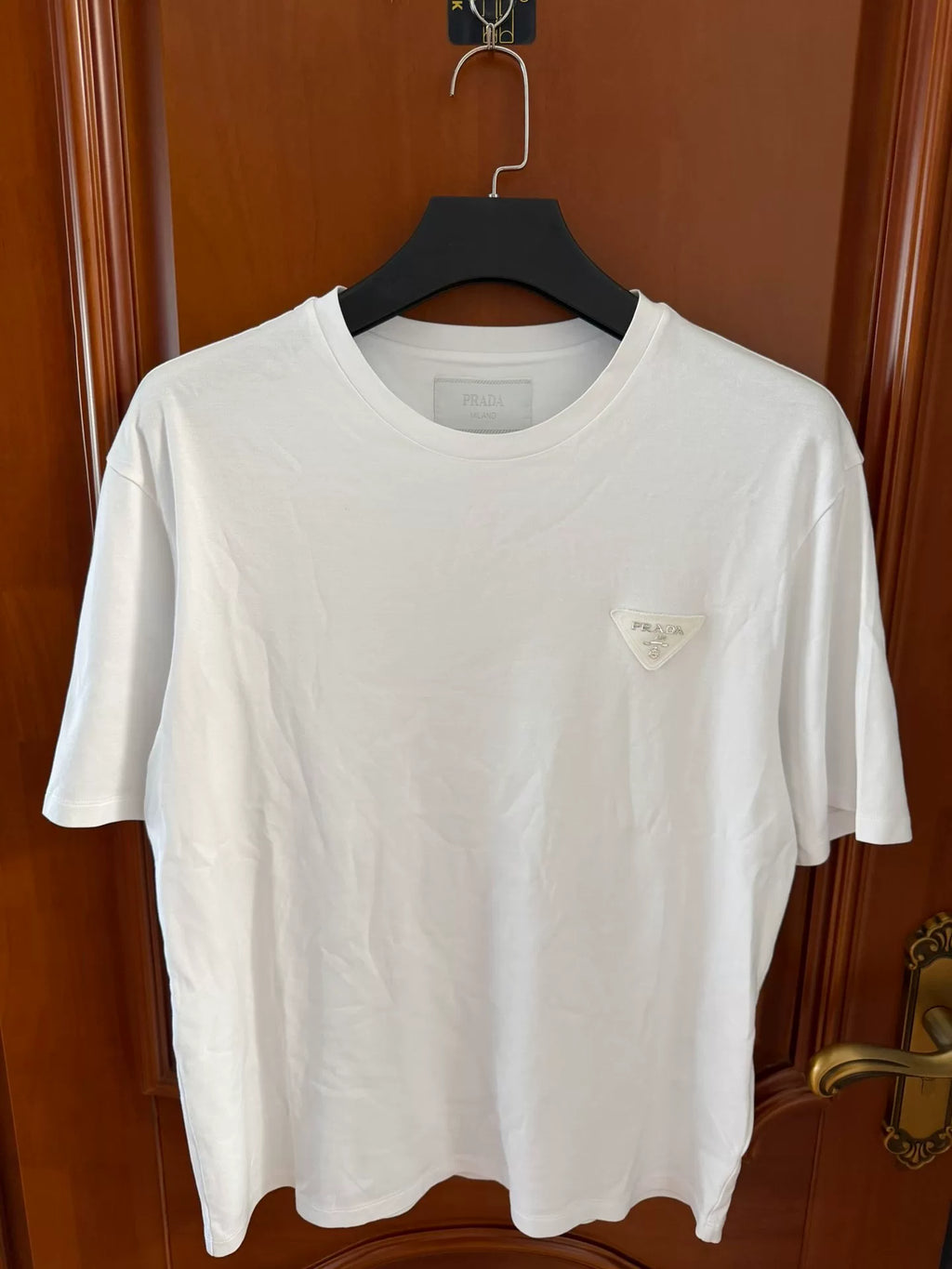 Prada White Triangle Logo Short-Sleeve T-Shirt