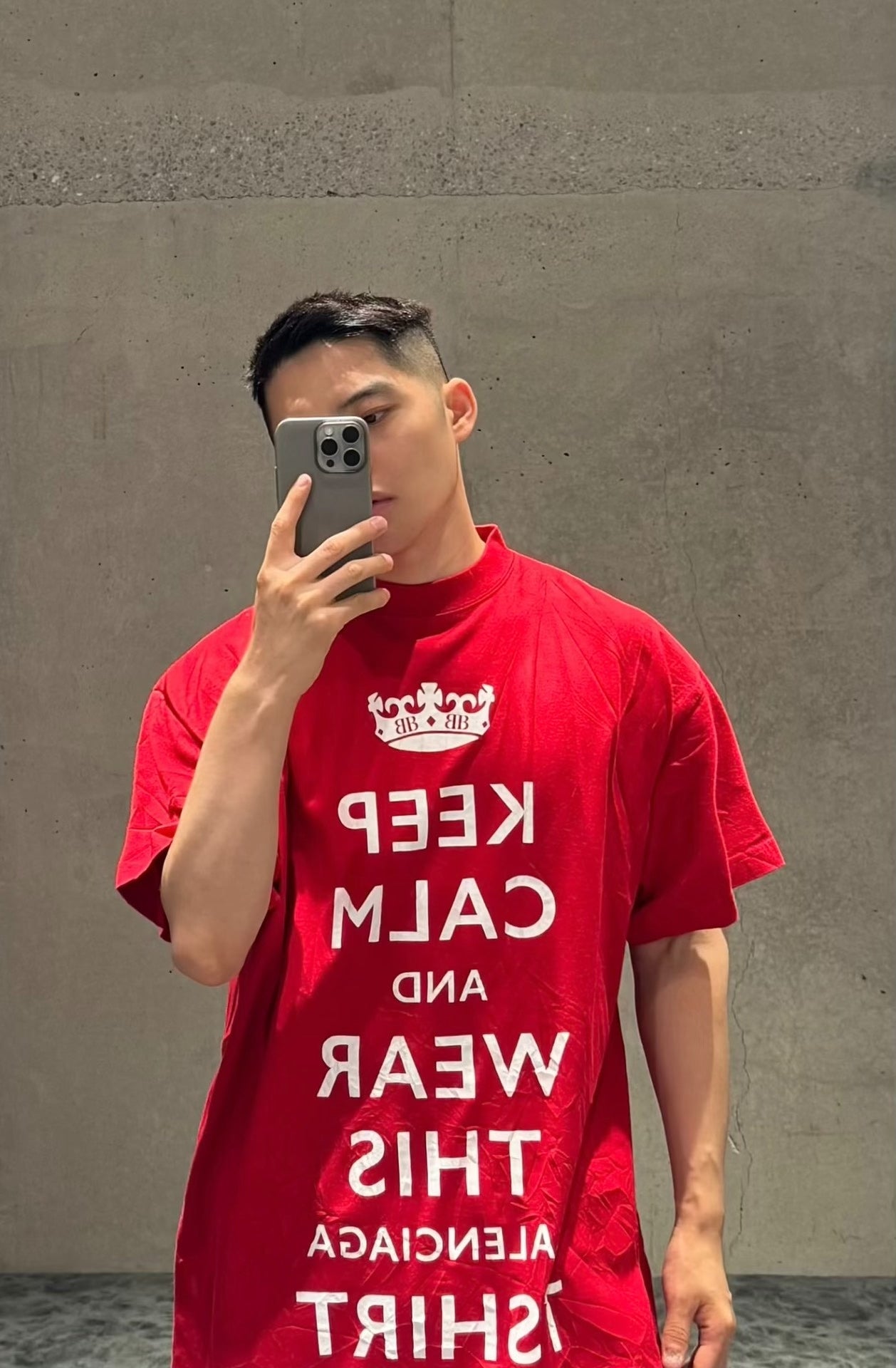 Balenciaga Keep Calm Red Short Sleeve T-Shirt