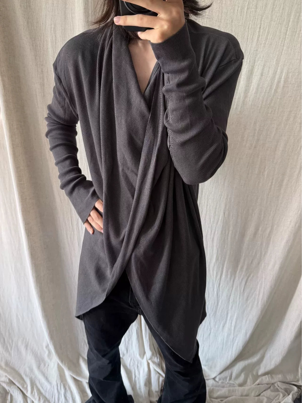 Julius FW22 Draped Split Long-Sleeve Cardigan