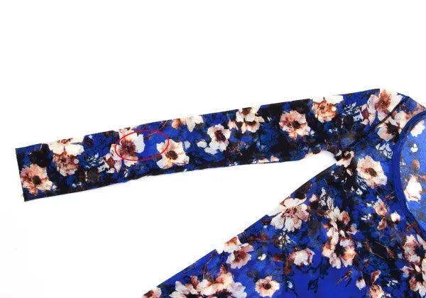 Jean Paul Gaultier Vintage Blue Nightingale Floral Mesh Top