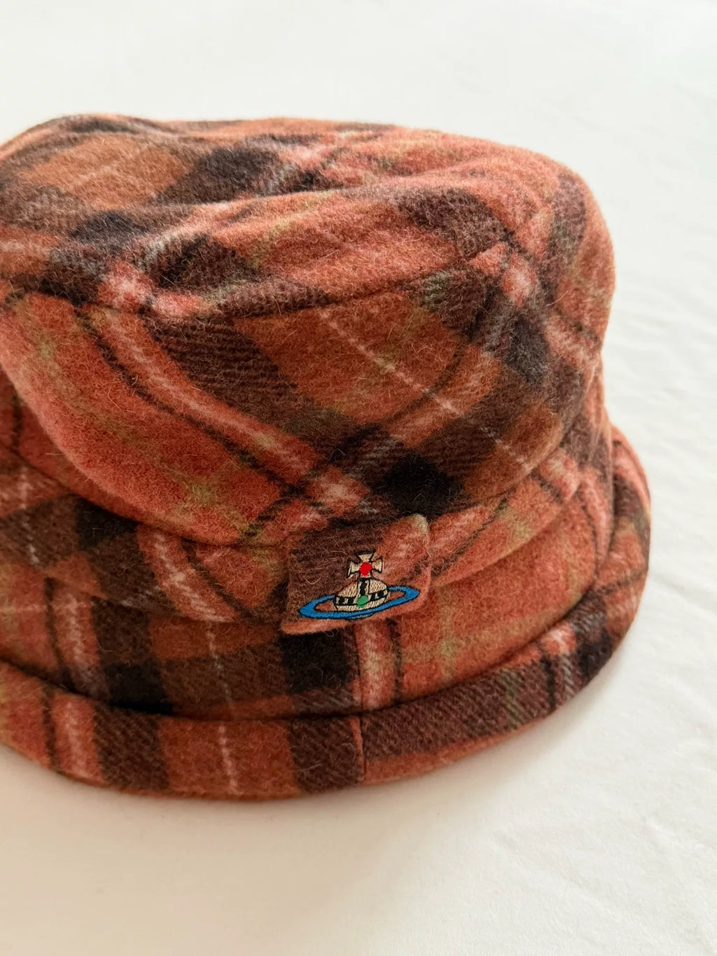 Vivienne Westwood 90s vintage plaid bucket hat with the iconic Orb logo