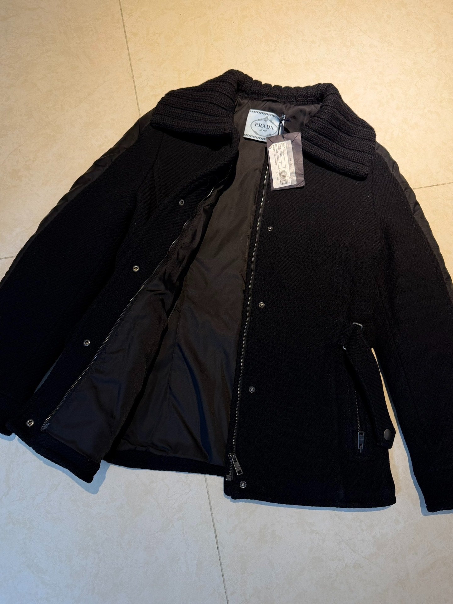 Prada Knit Turtleneck Nylon Zip Wool Flannel Jacket