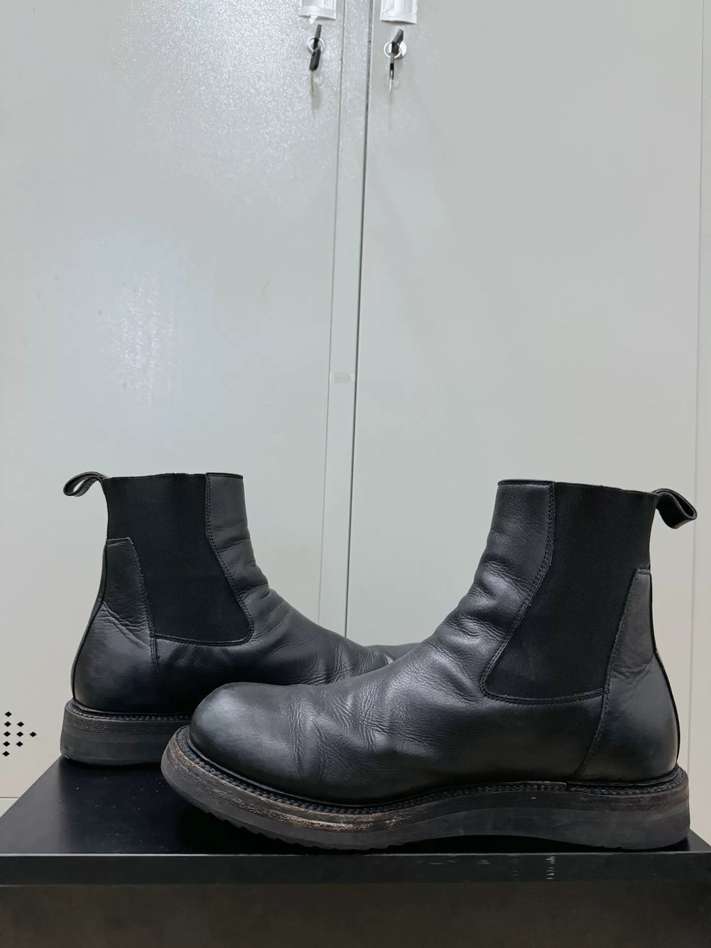 Rick Owens Leather Chelsea Military Boots