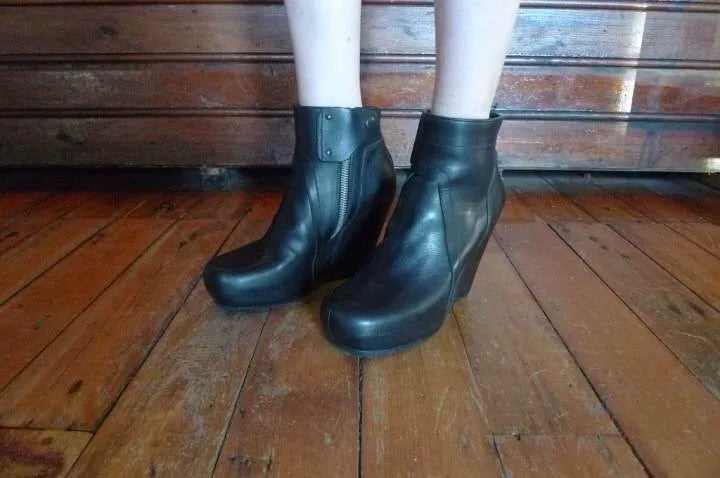 Rick Owens SS16 Black Classic Wedge Lambskin Boots