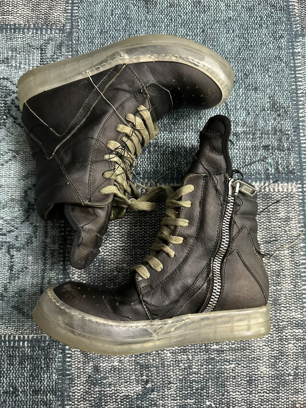 Rick Owens mainline Black Ghost tassel inverted triangle Sneakers