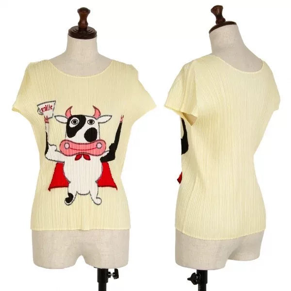 Issey Miyake Vintage Beige Cow Print Pleated Top