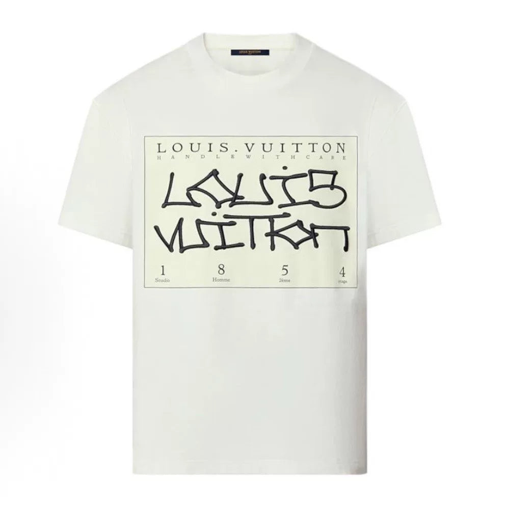 Louis Vuitton Embroidered Logo Cotton White Short Sleeve T-Shirt
