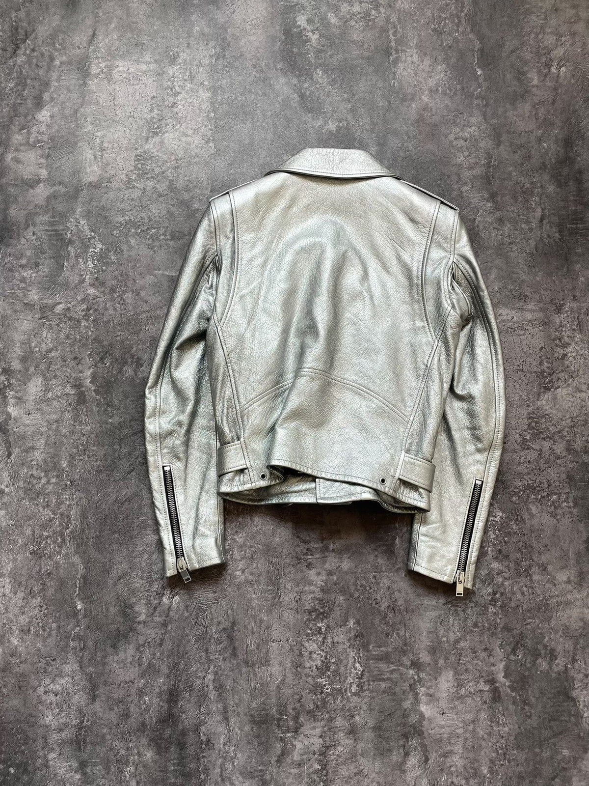 Saint Laurent SLP13 Silver Lambskin Zipper Jacket
