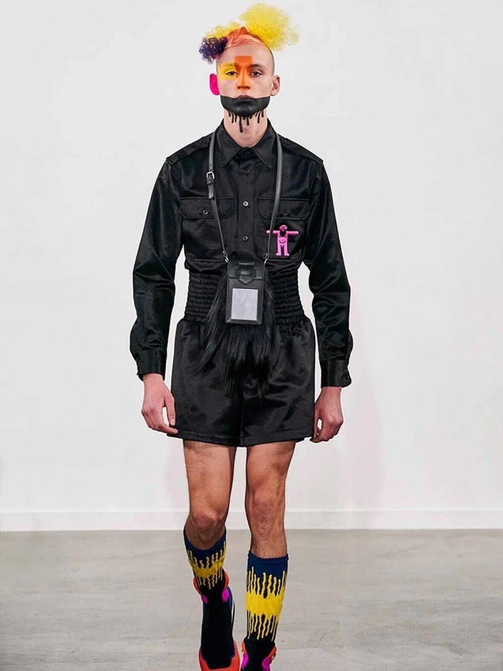 Walter Van Beirendonck runway model embroidered work‑wear shirt