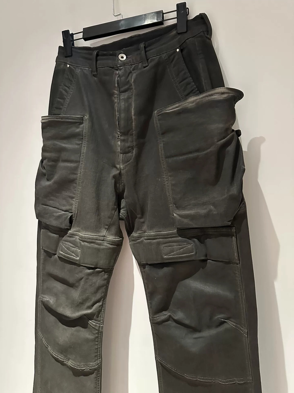 Rick Owens 24ss waxed faded smoke gray cargo work pants
