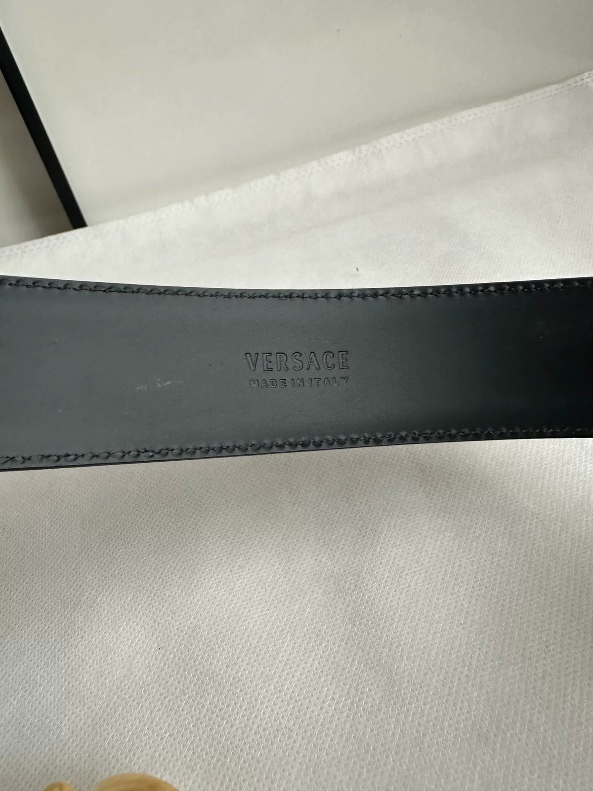 Versace Black Medusa Head Gold Buckle Leather Belt