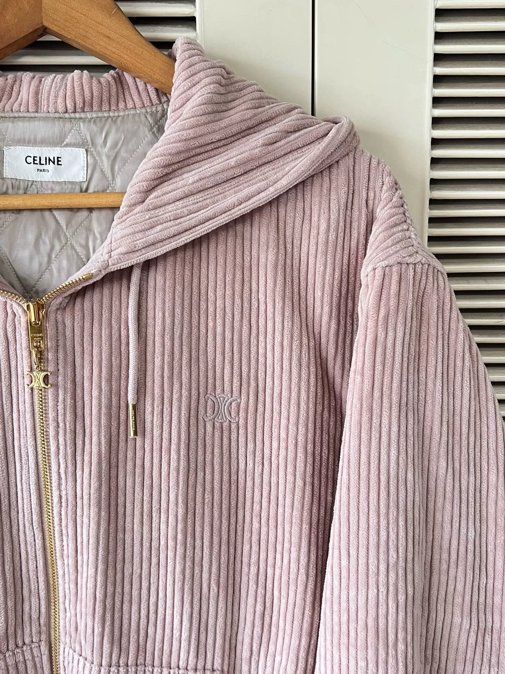 Celine Pink Corduroy Hooded Jacket