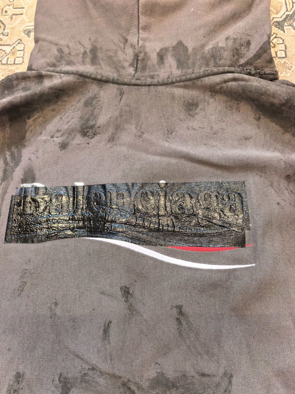 Balenciaga Grey Cola Tape Distressed Zip-Up Hoodie