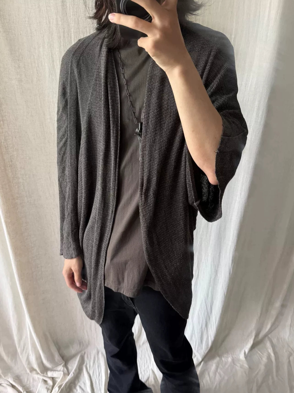 Julius SS13 Grey Brown Cotton Silk Nylon Knit Cardigan