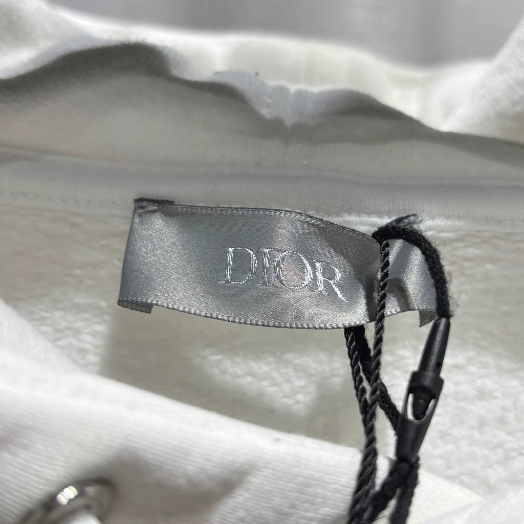 Dior White CD Letter Embroidered Combed Cotton Hooded Sweater