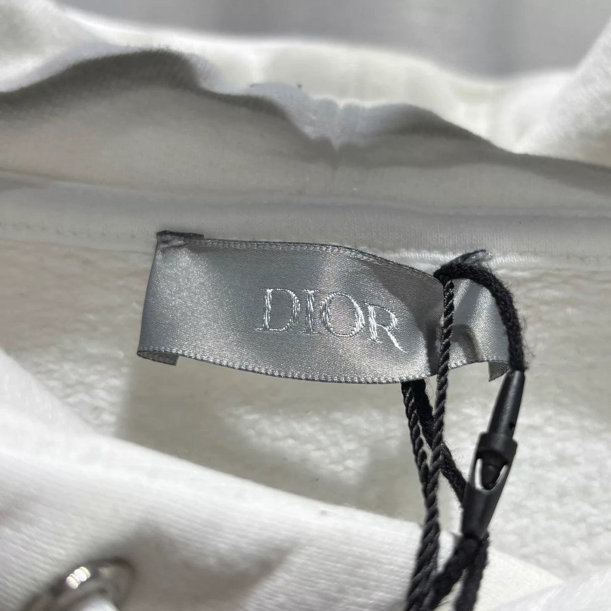 Dior White CD Letter Embroidered Combed Cotton Hooded Sweater