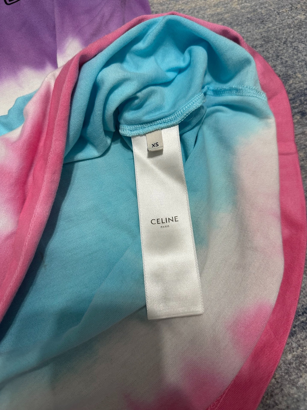 Celine 2016 Studded Tie-Dye Logo Short Sleeve Shirt by Hedi Slimane