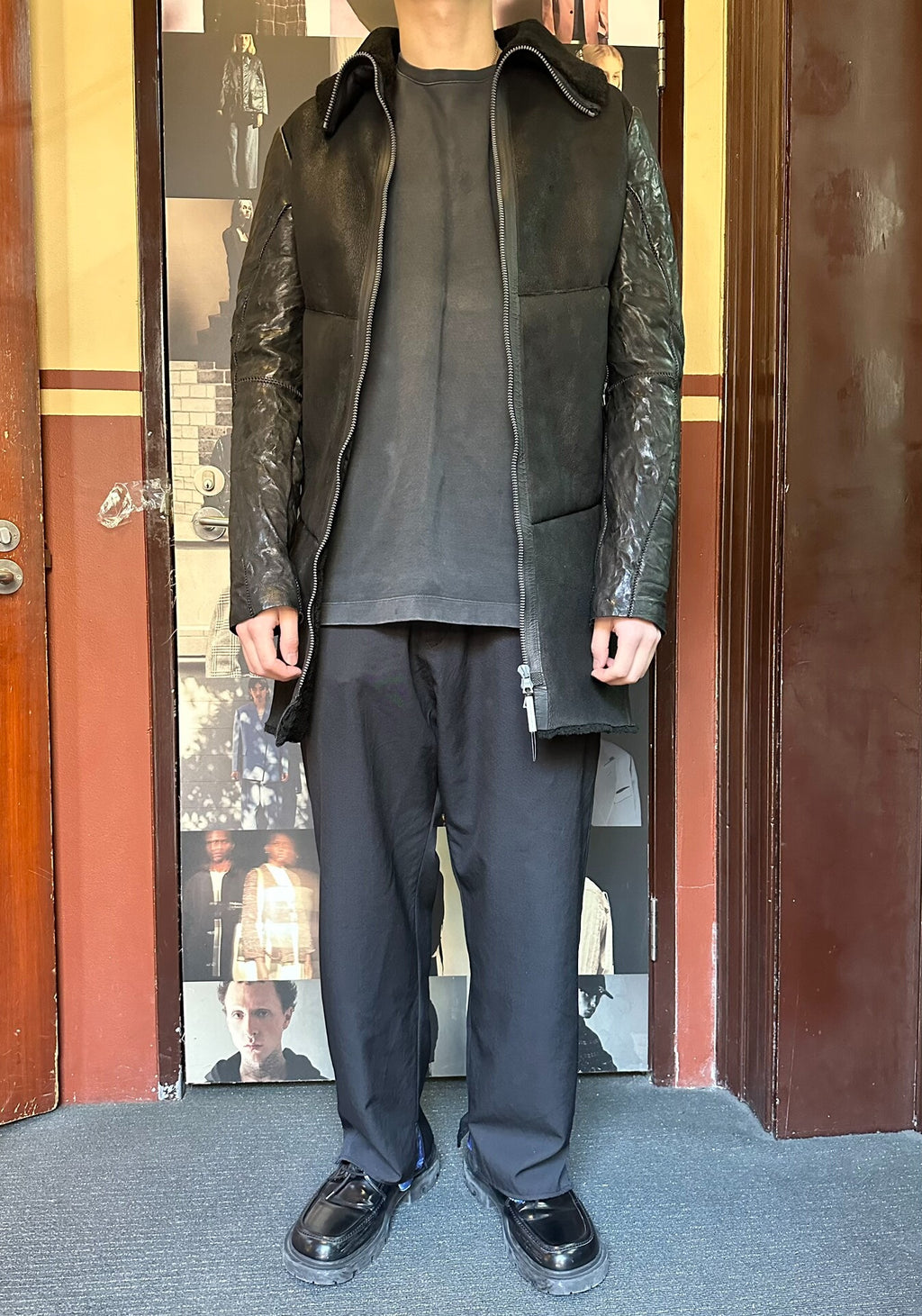 Isaac Sellam Black Lambskin Hooded Coat With Down-Filled Sleeves
