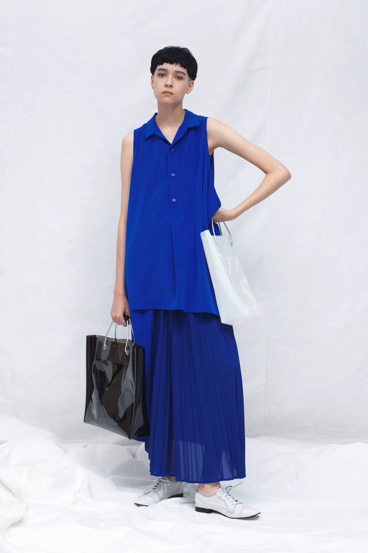 Y's Yohji Yamamoto SS22 Blue Pleated Patchwork Skirt
