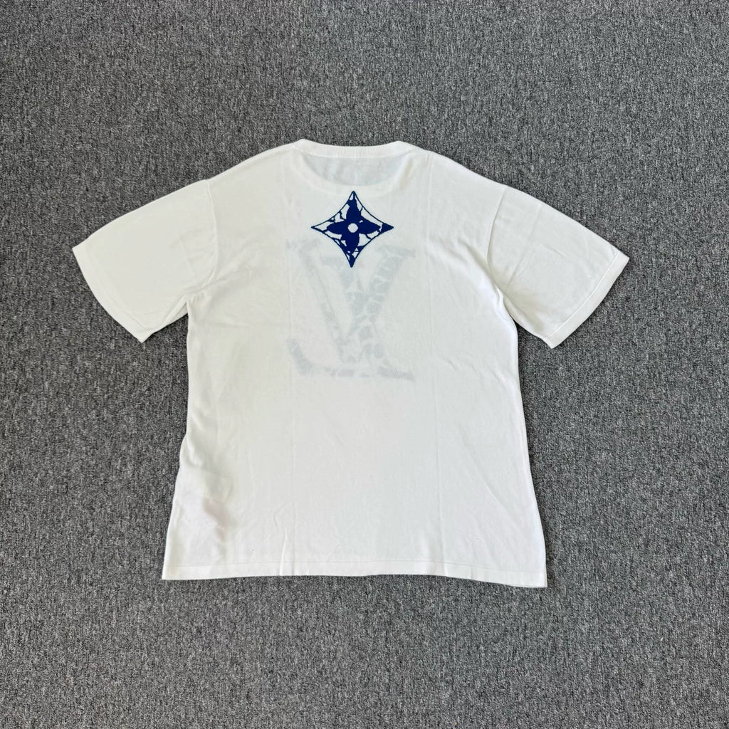 Louis Vuitton LV white jacquard logo knit short-sleeve top