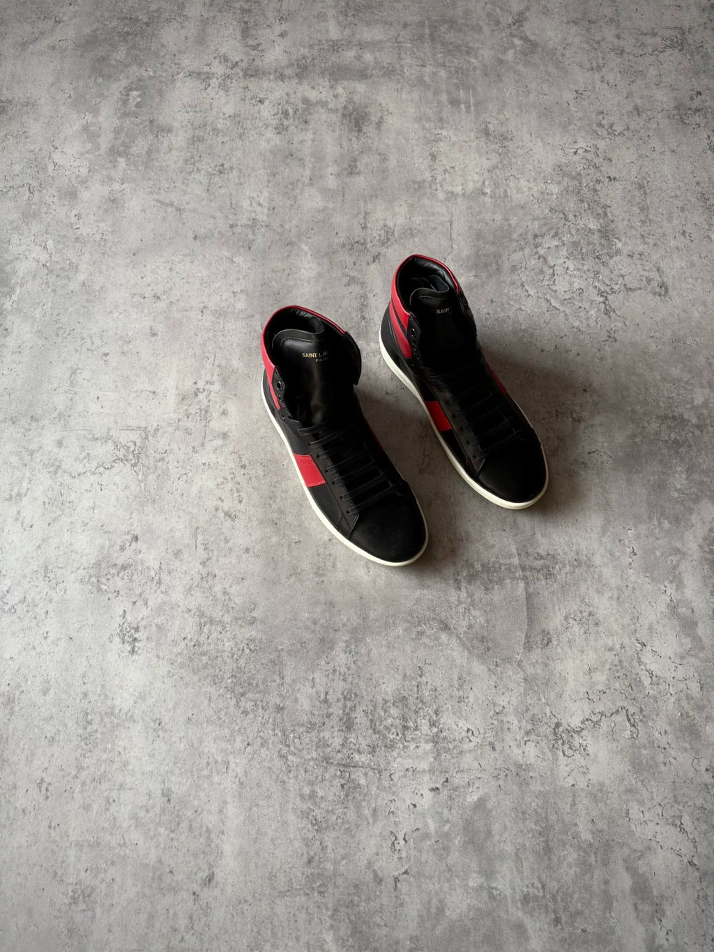 Saint Laurent Paris AW13 SL/02H Black Red Leather High Top Sneakers by Hedi Slimane