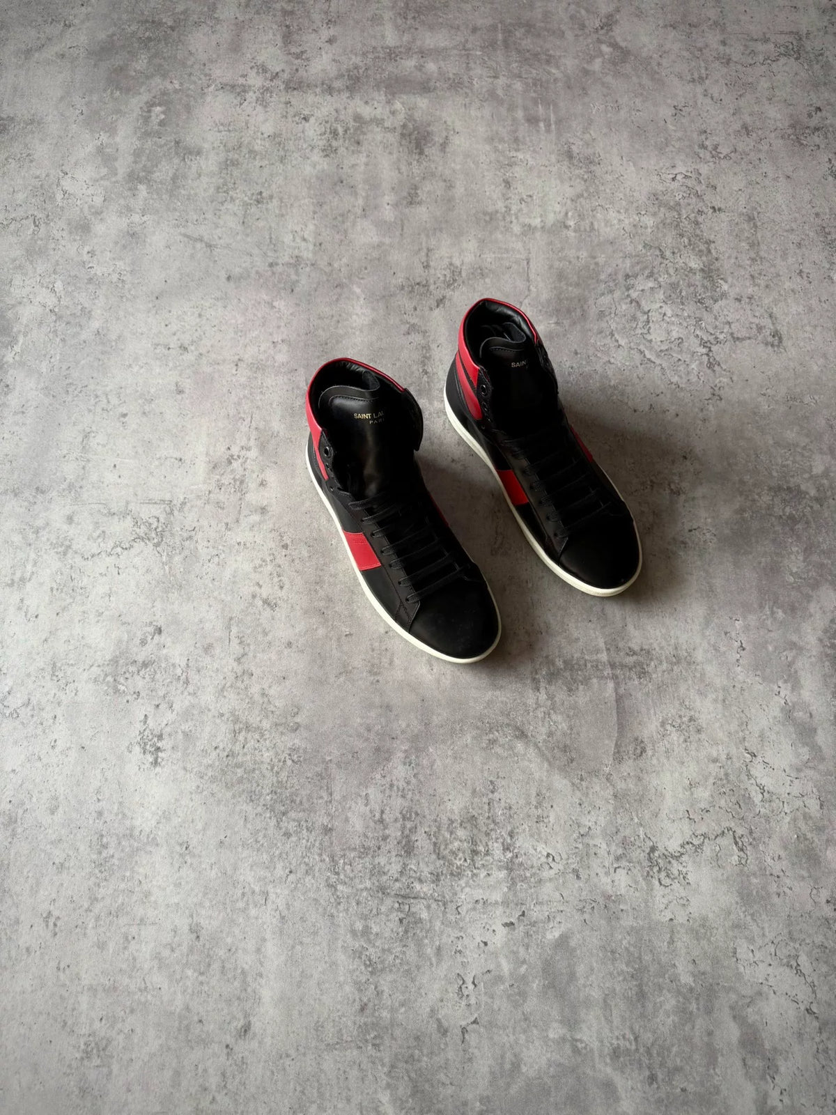 Saint Laurent Paris AW13 SL/02H Black Red Leather High Top Sneakers by Hedi Slimane