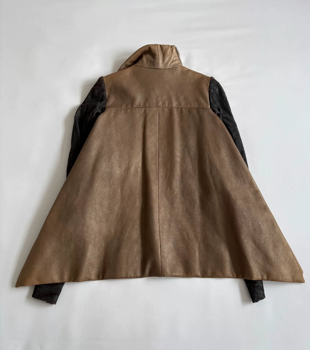 Rick Owens deconstructed irregular distressed leather jacket