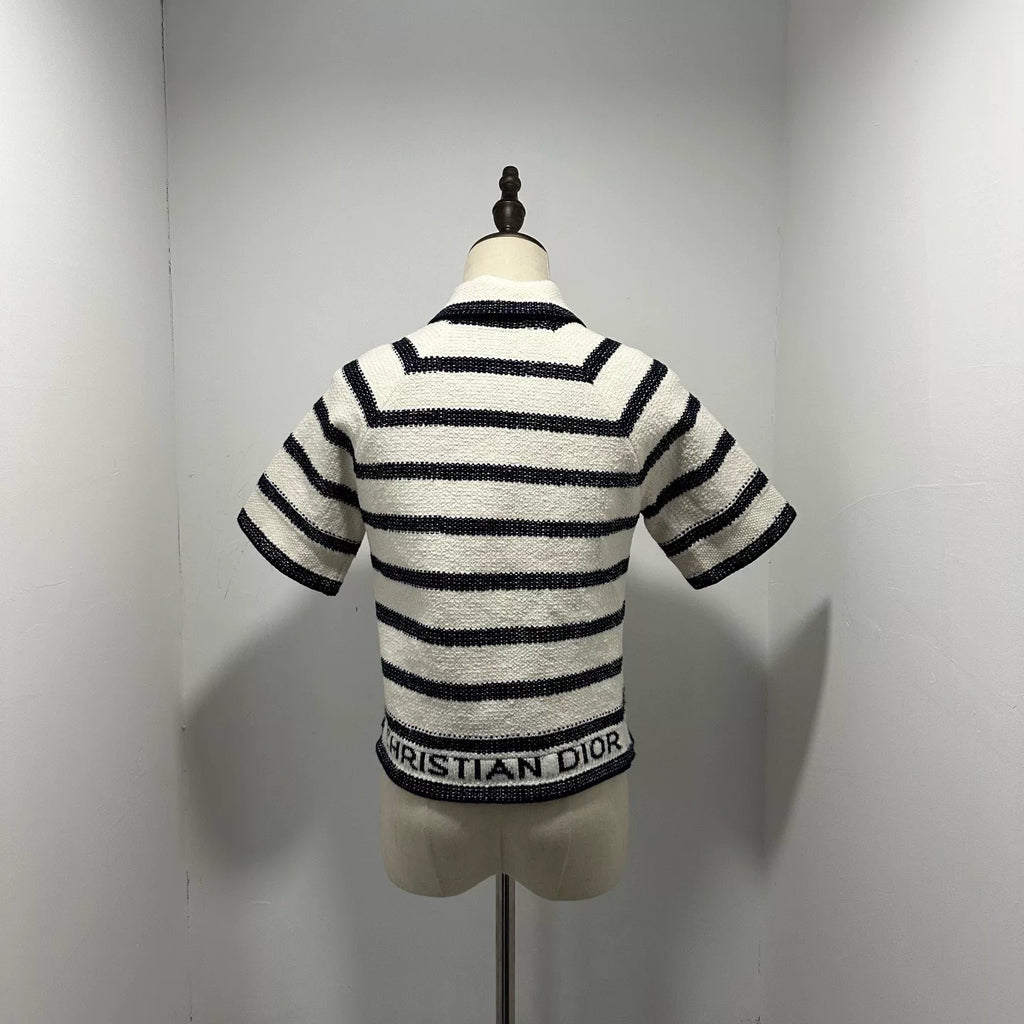Dior Black White Striped Color-Block Short Sleeve Shirt