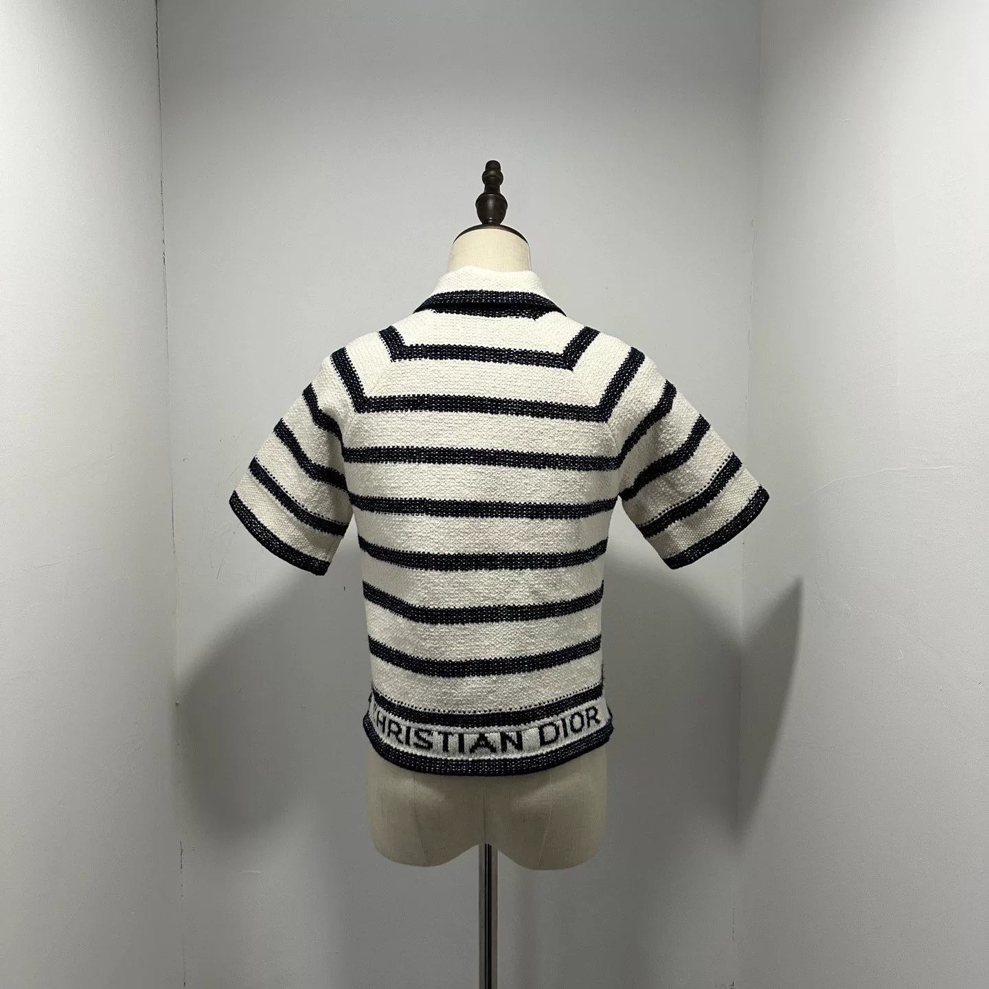 Dior Black White Striped Color-Block Short Sleeve Shirt