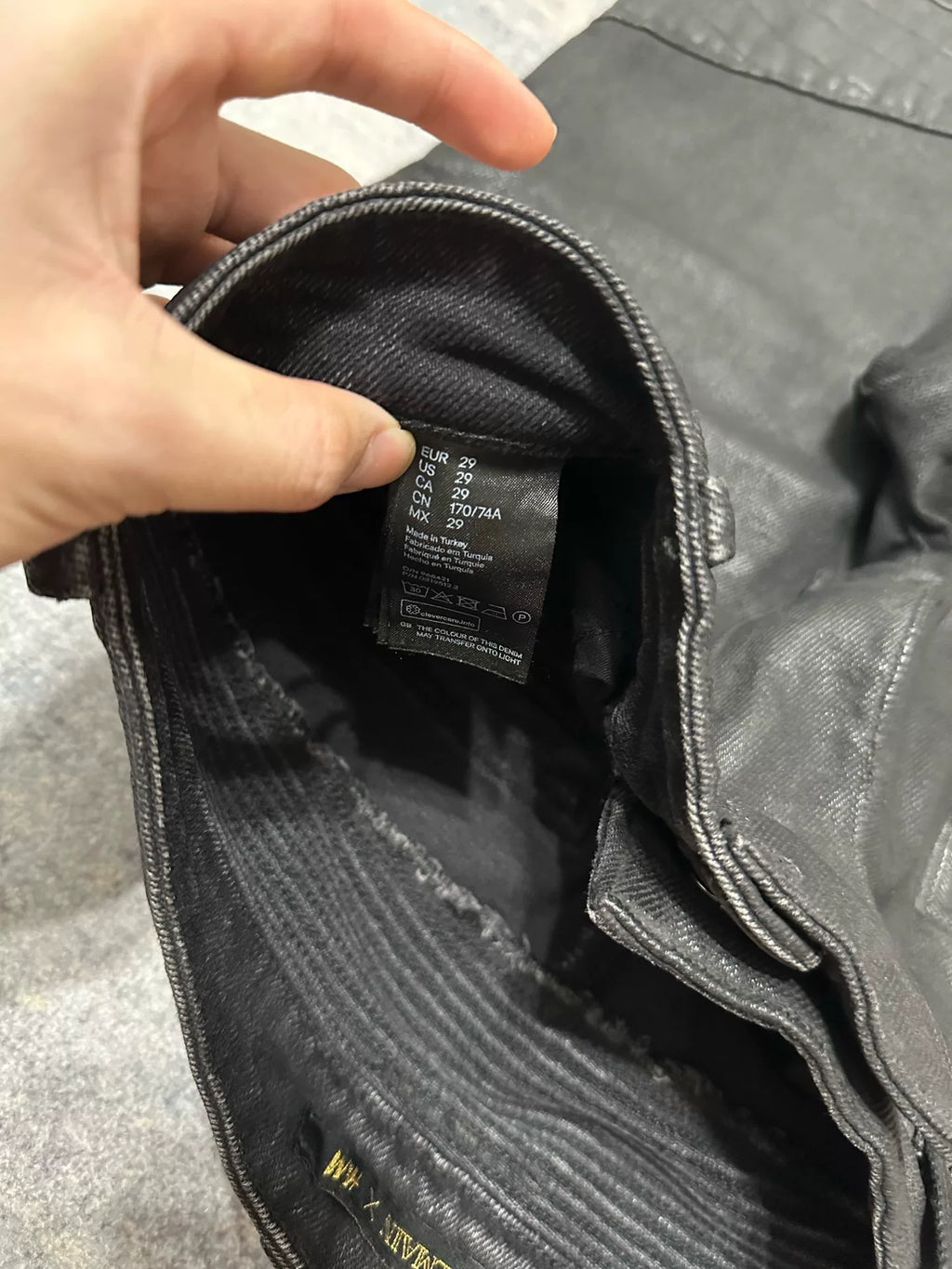 Balmain X Hm AW15 Waxed Black Wax Coated Biker Denim Distressed Pants