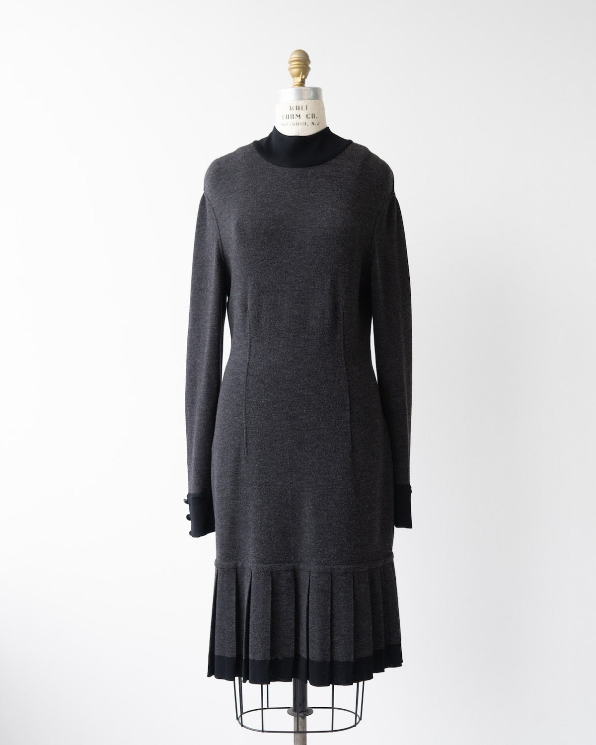 Chanel 1990s Black Gold Button Wool Knit Dress
