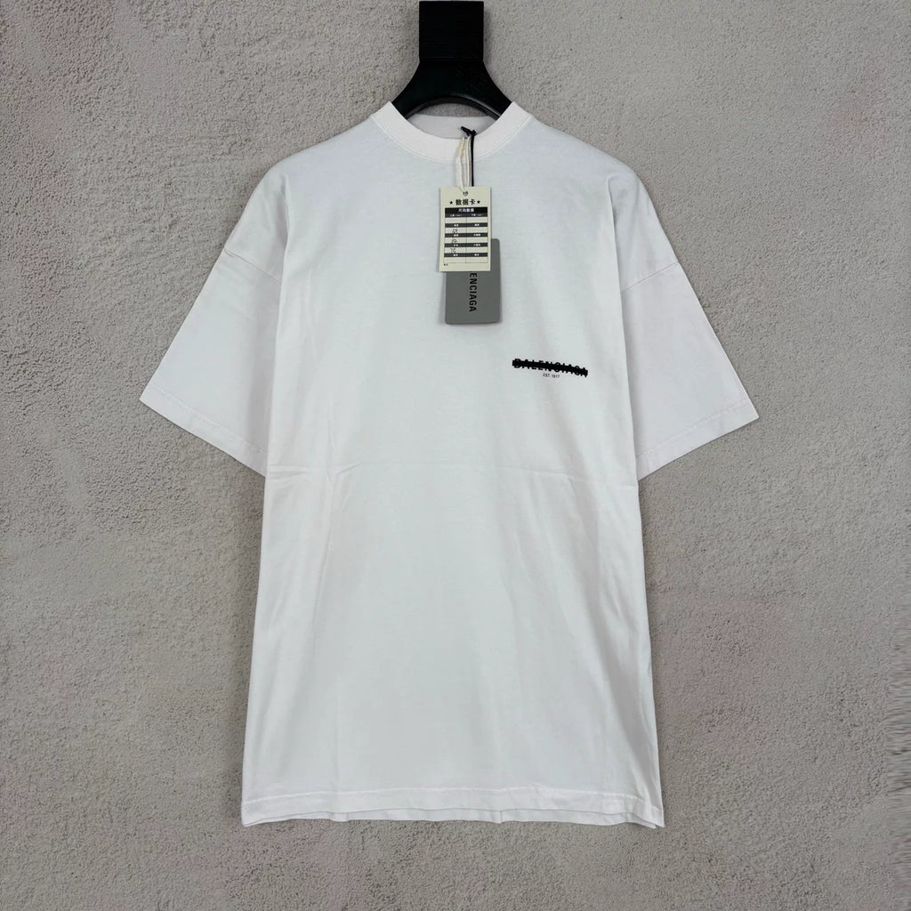 Balenciaga White Blocked Logo Letter Print Short Sleeve Top