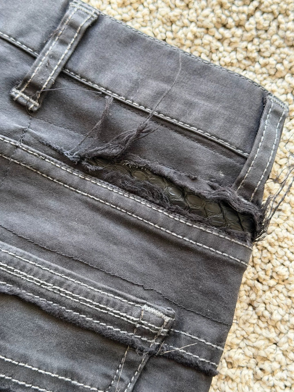 Undercover AW13 Grey Anatomicouture Hagi Layered Distressed Snake Patch Fringe Denim Jeans