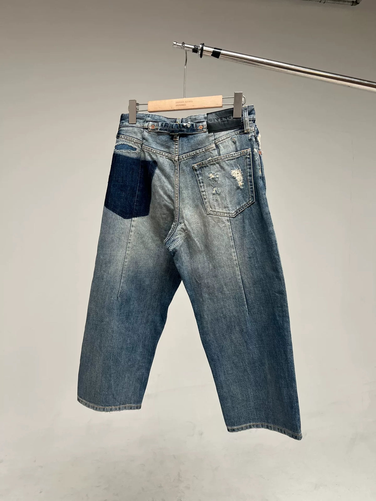 Givenchy Heavy-Duty Distressed Patchwork Cropped Wide-Leg Jeans