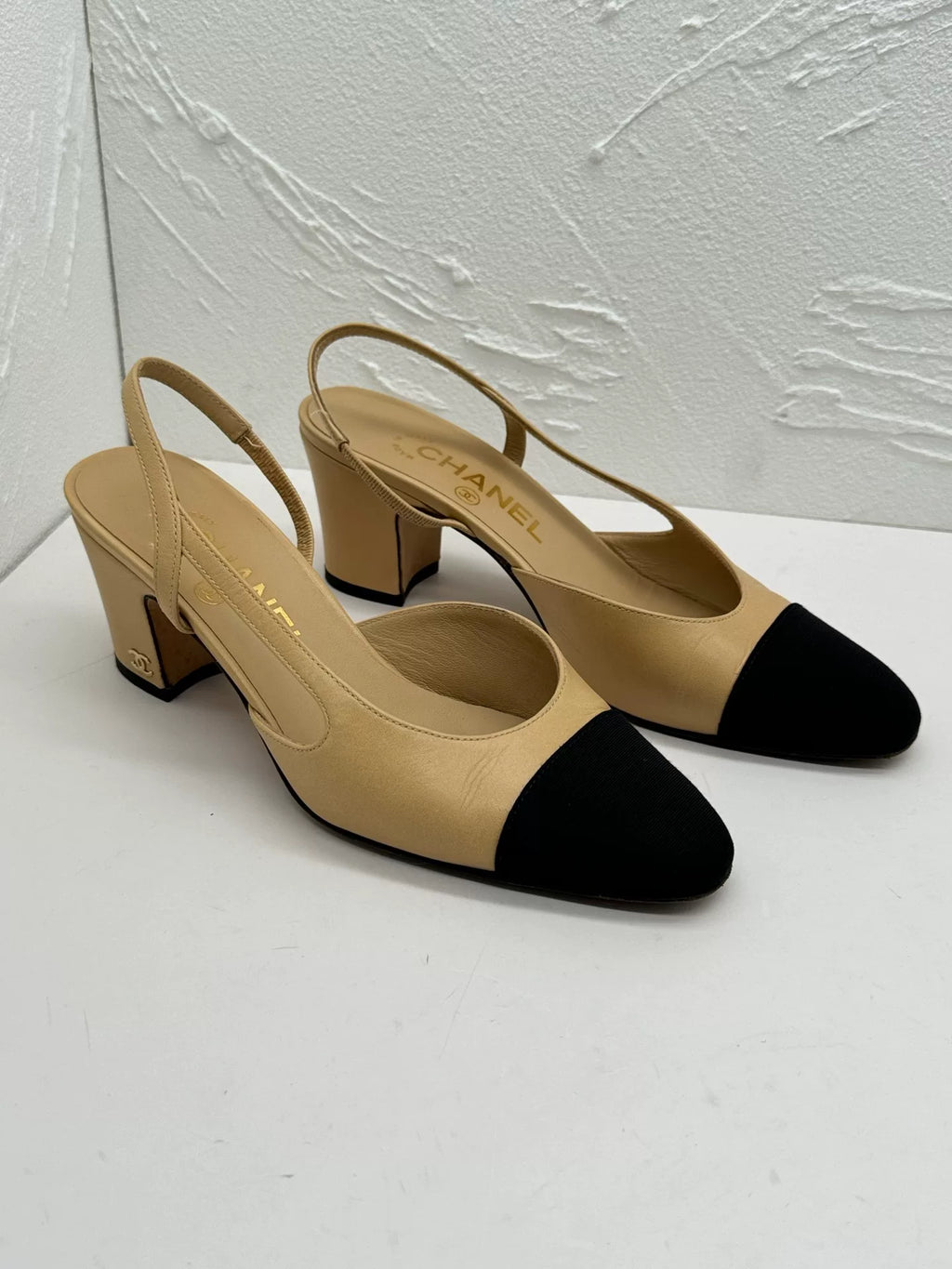 Chanel Beige Back-Tie Chunky Heels