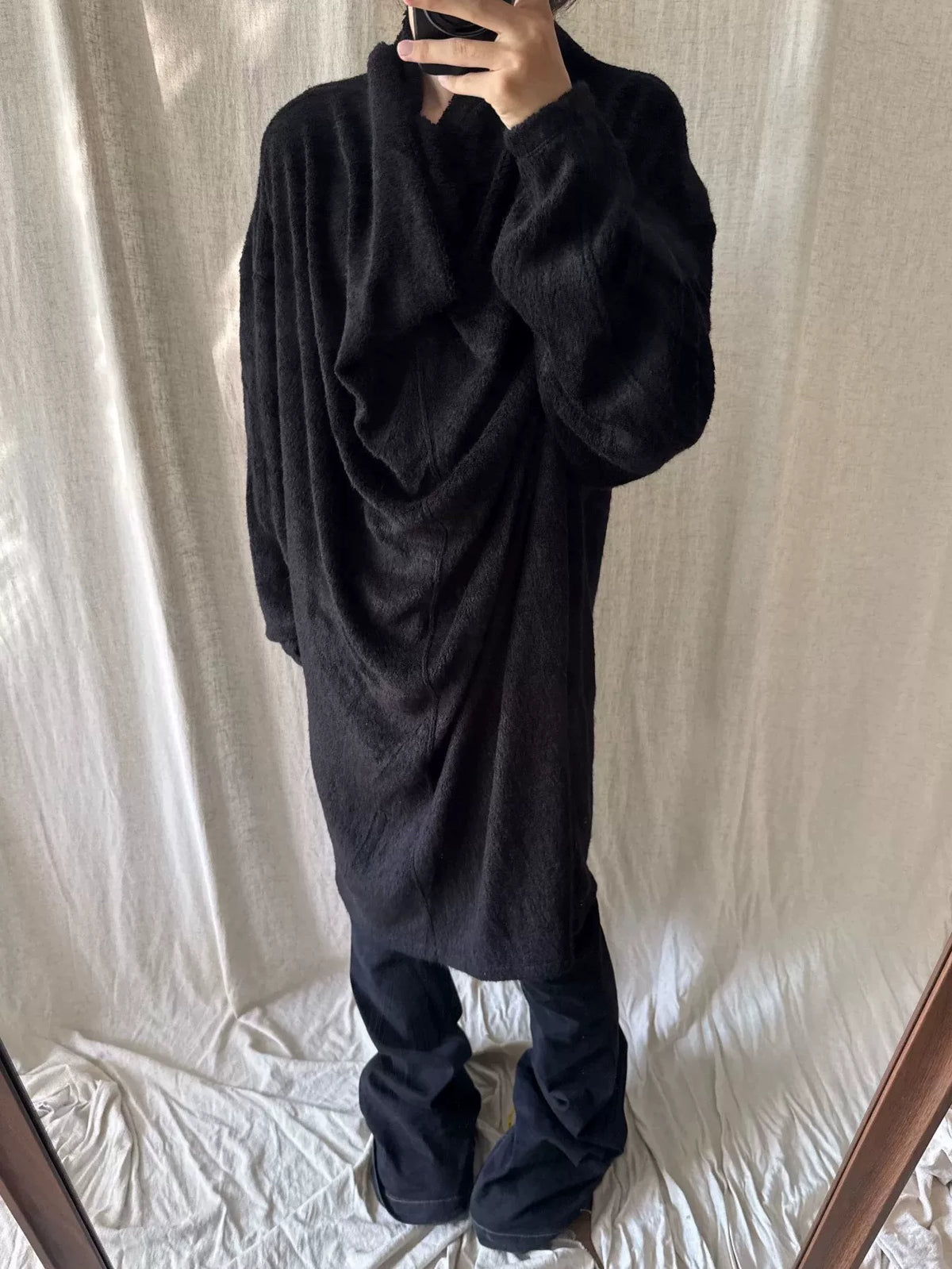 Julius 2024 Black Ruched Long Knit Coat