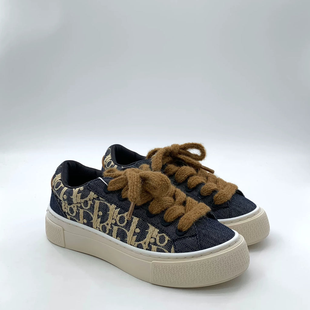 Dior B33 Spin Navy Blue Logo Jacquard All-Over Print Lace-Up Chunky Sneakers