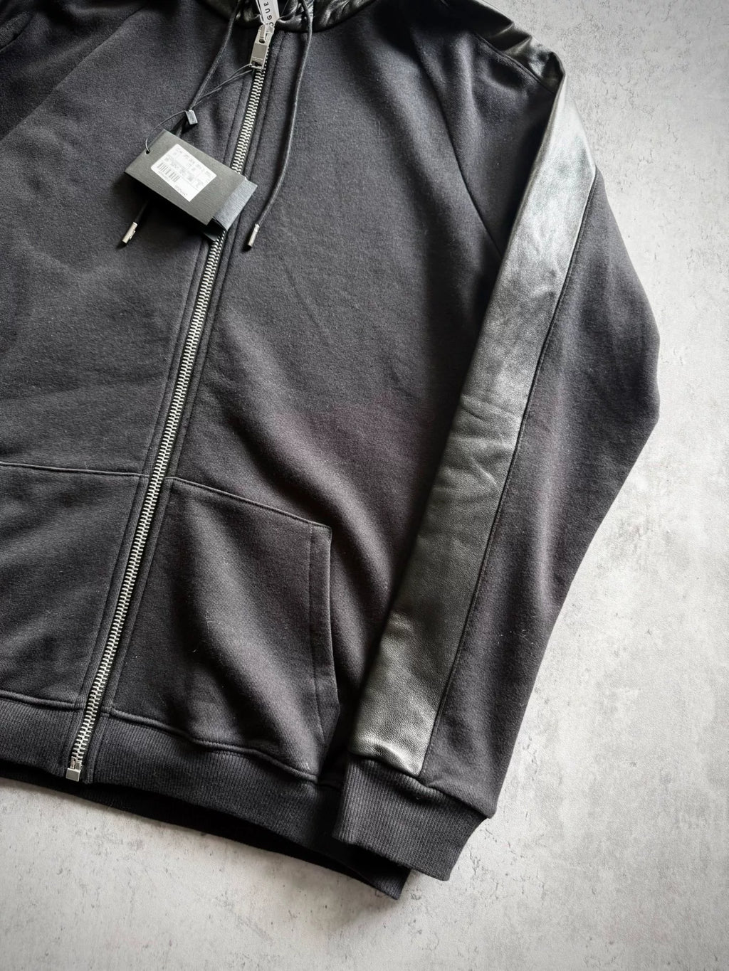 Saint Laurent Paris Black Leather-Panel Hoodie by Hedi Slimane