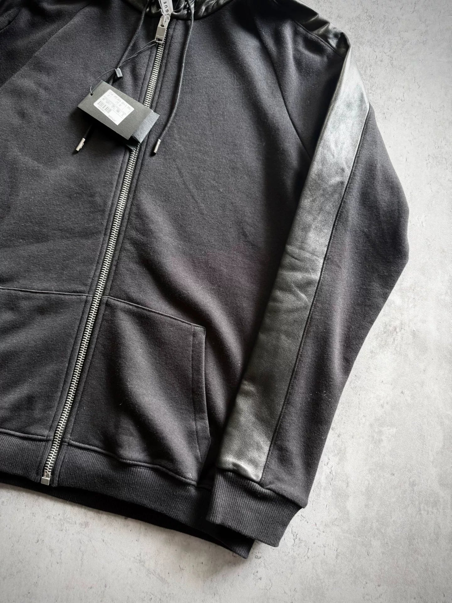 Saint Laurent Paris Black Leather-Panel Hoodie by Hedi Slimane
