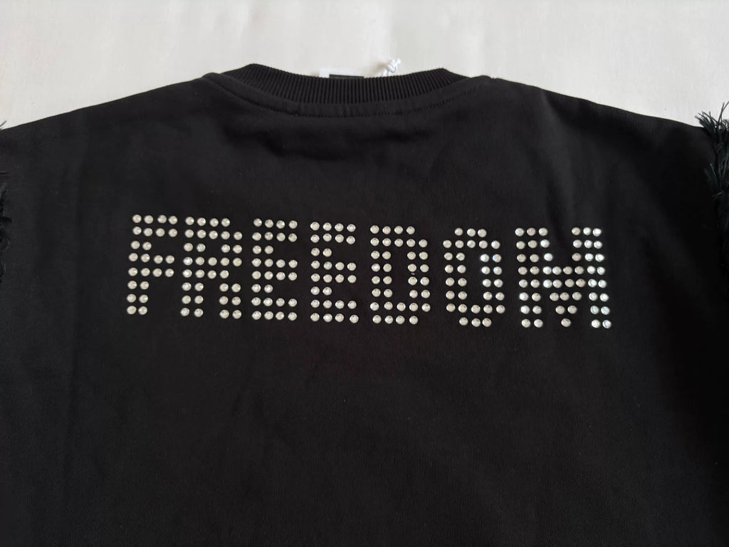 Walter Van Beirendonck fur patchwork rhinestone sweatshirt