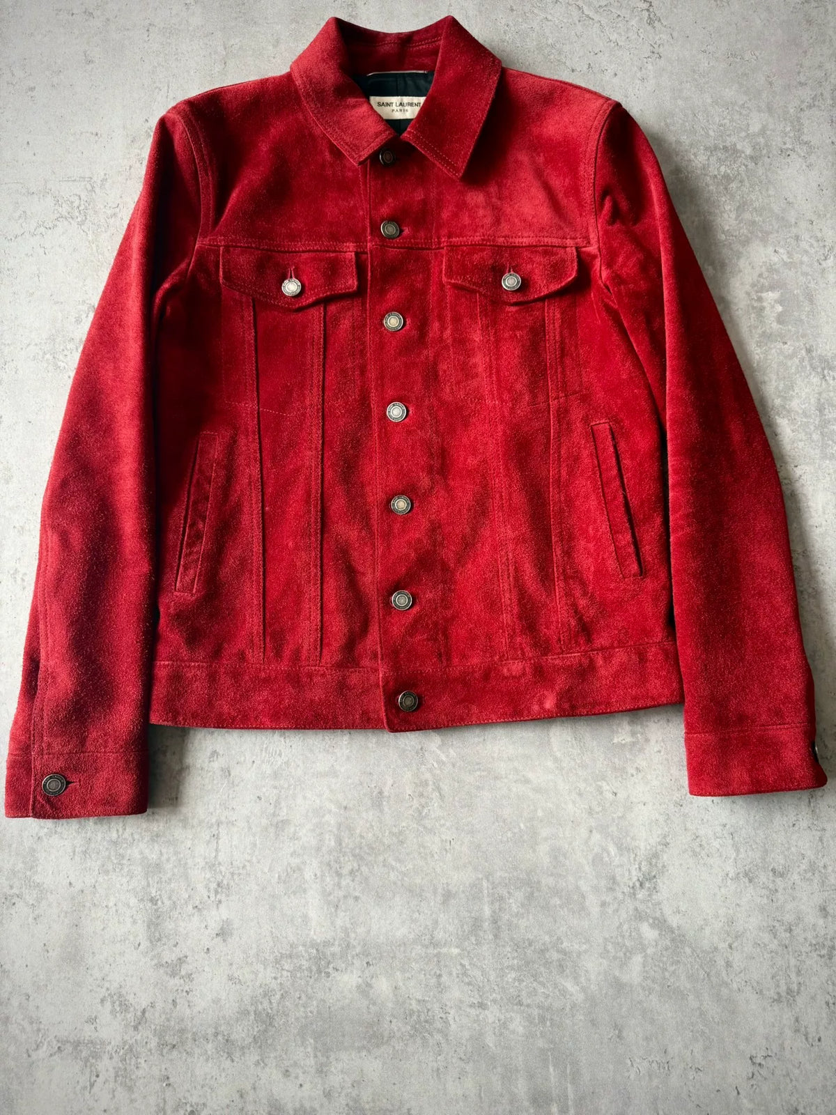 Saint Laurent Paris AW19 Red Suede Trucker Jacket