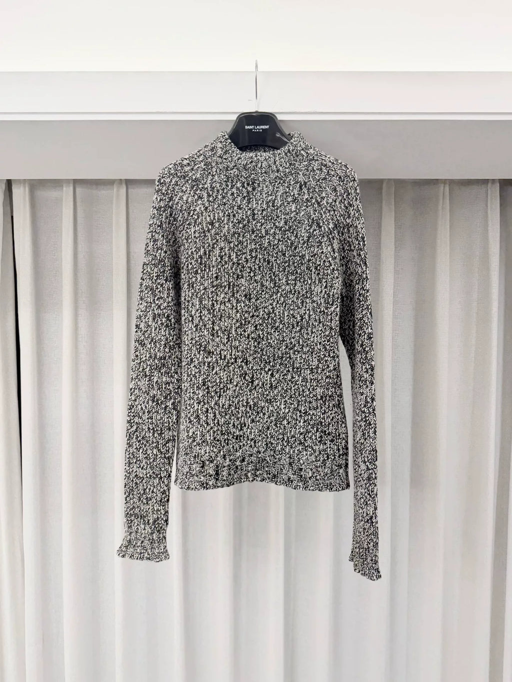 Saint Laurent 15FW Black White Chunky Knit Mock Neck Sweater by Hedi Slimane
