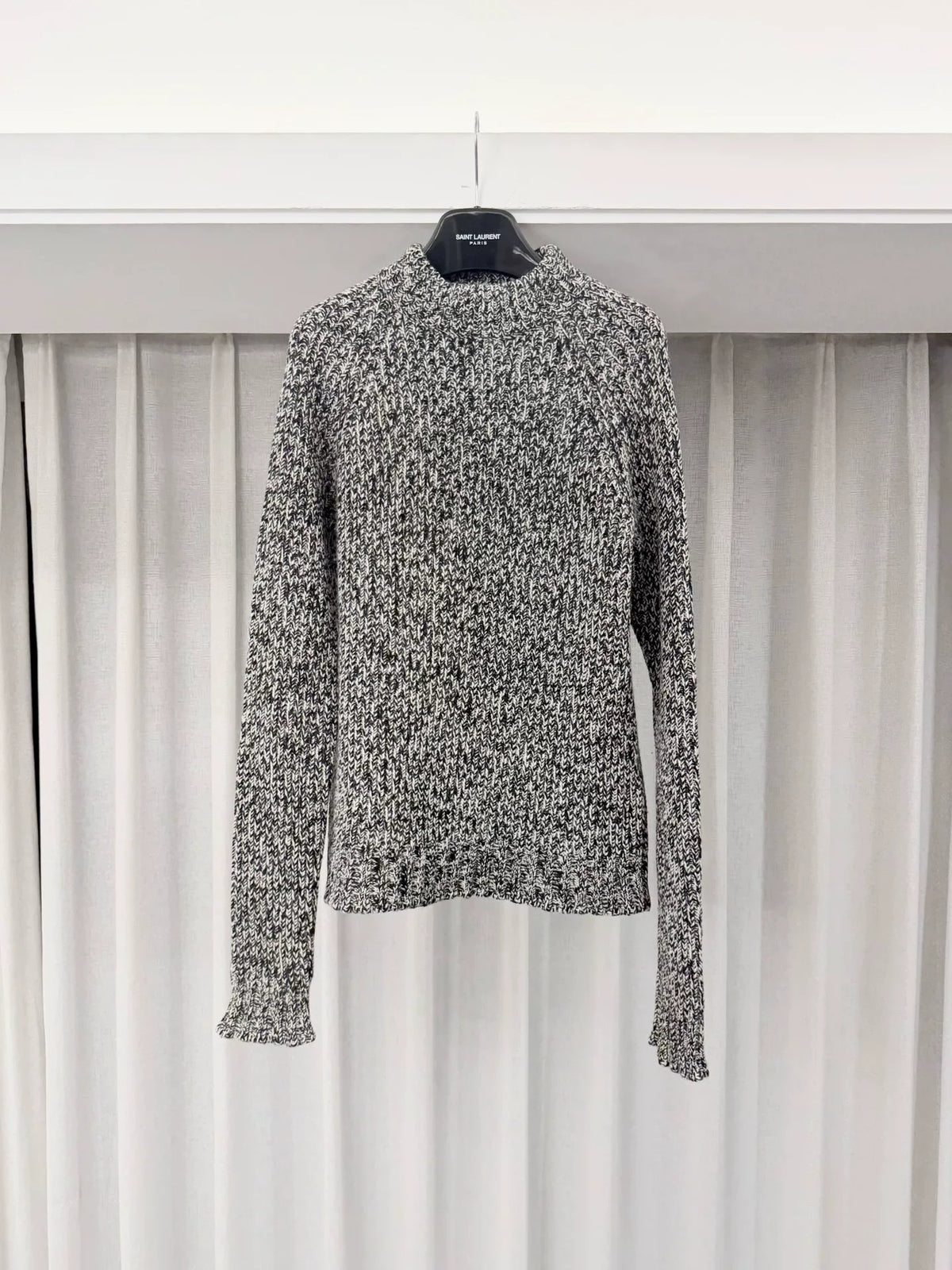Saint Laurent 15FW Black White Chunky Knit Mock Neck Sweater by Hedi Slimane