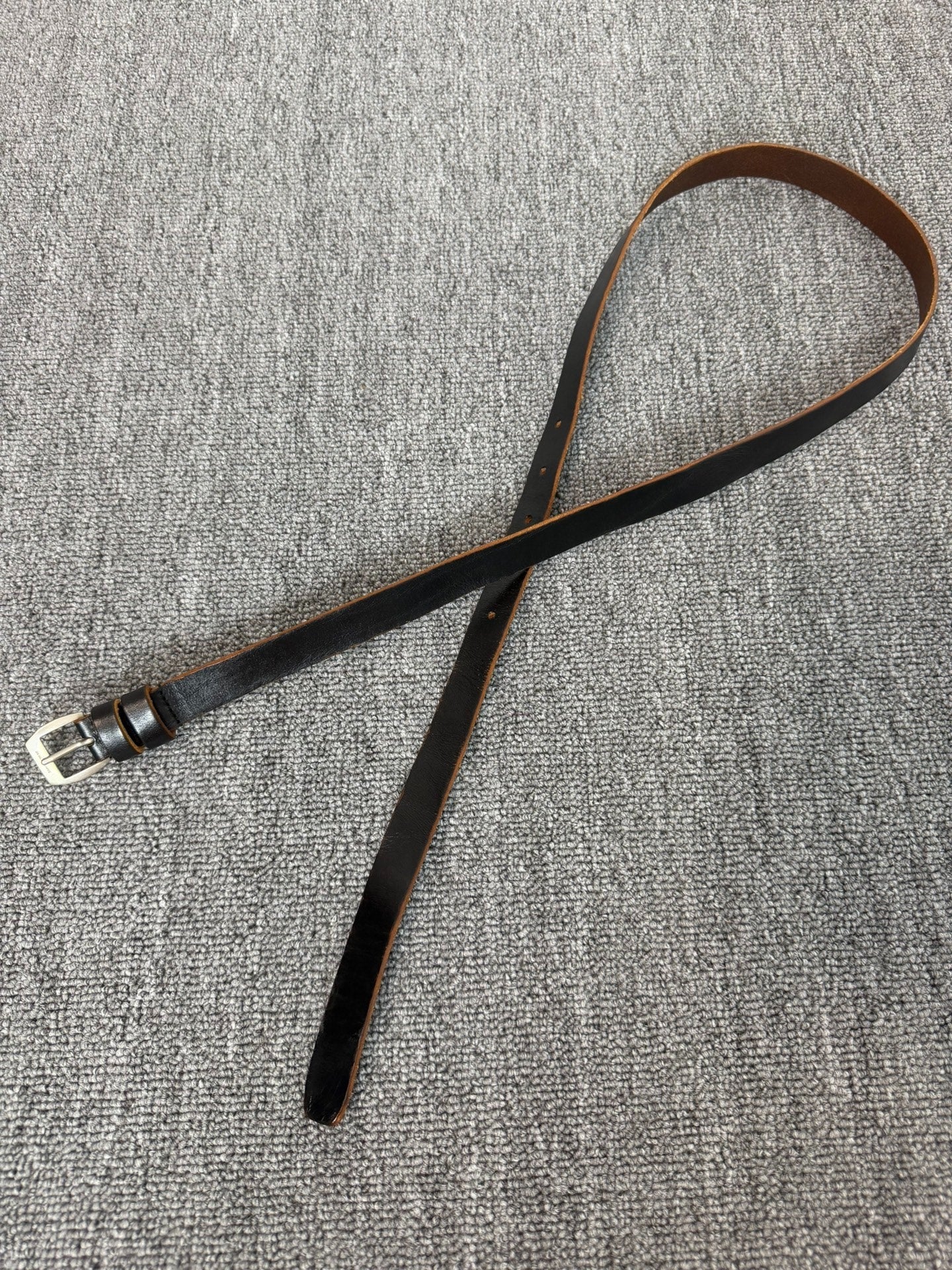 Saint Laurent 16SS Paris Black Brown Retro Silver Buckle Belt