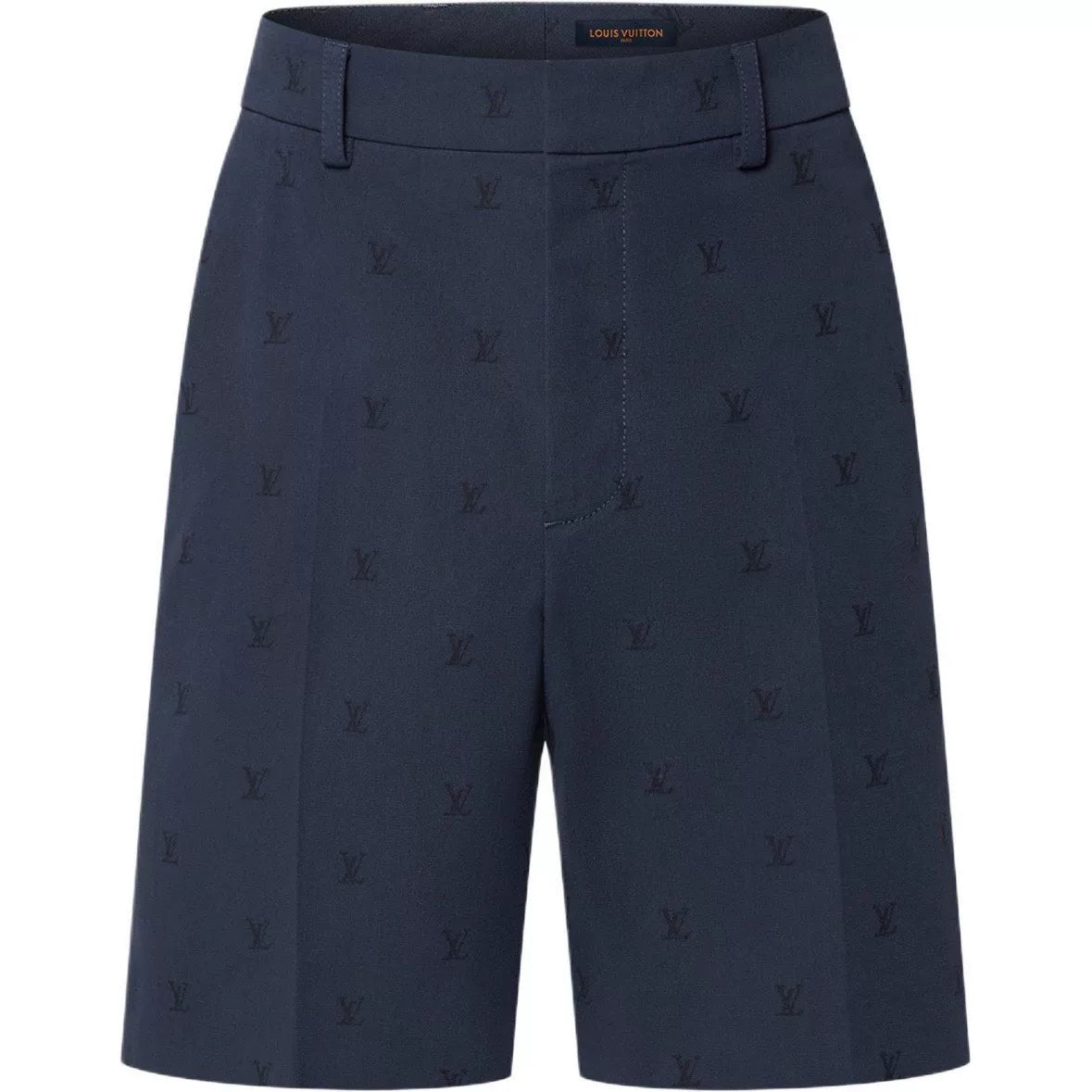 Louis Vuitton Casual All-Over Logo Print Embroidered Leather Patch Zip Straight-Leg Navy Shorts