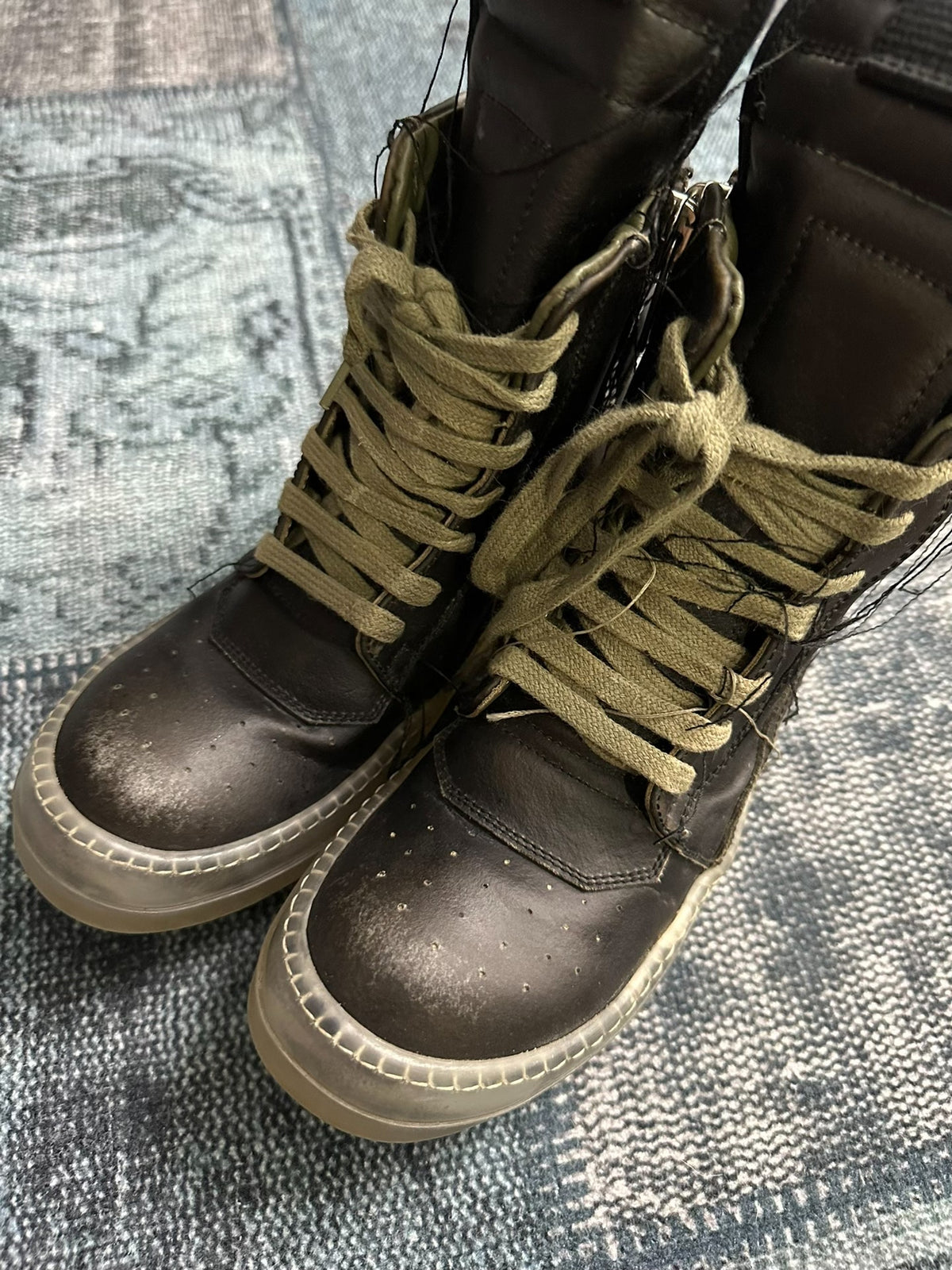 Rick Owens mainline Black Ghost tassel inverted triangle Sneakers