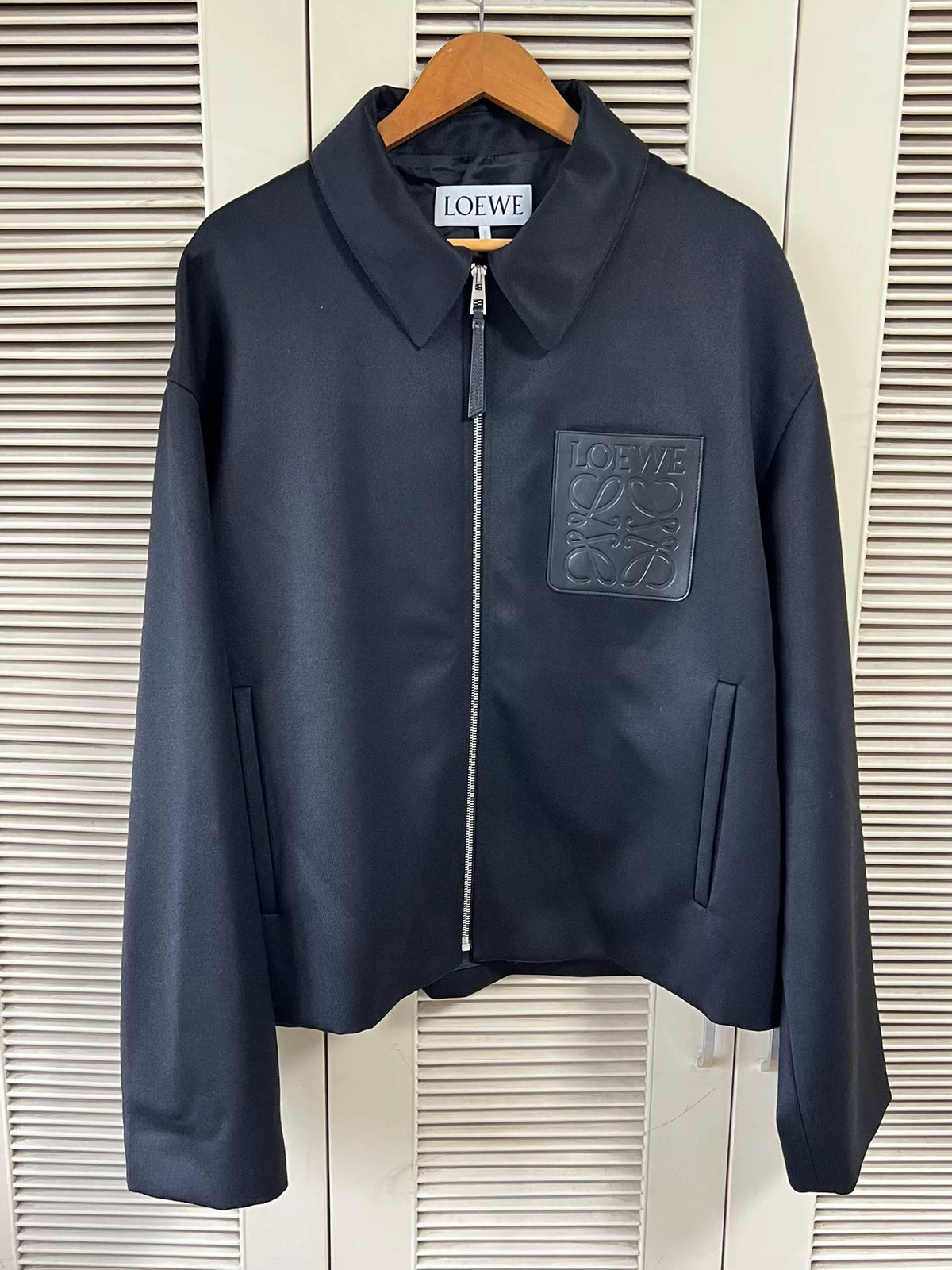 Loewe Black Leather-Patch Zip-Up Jacket