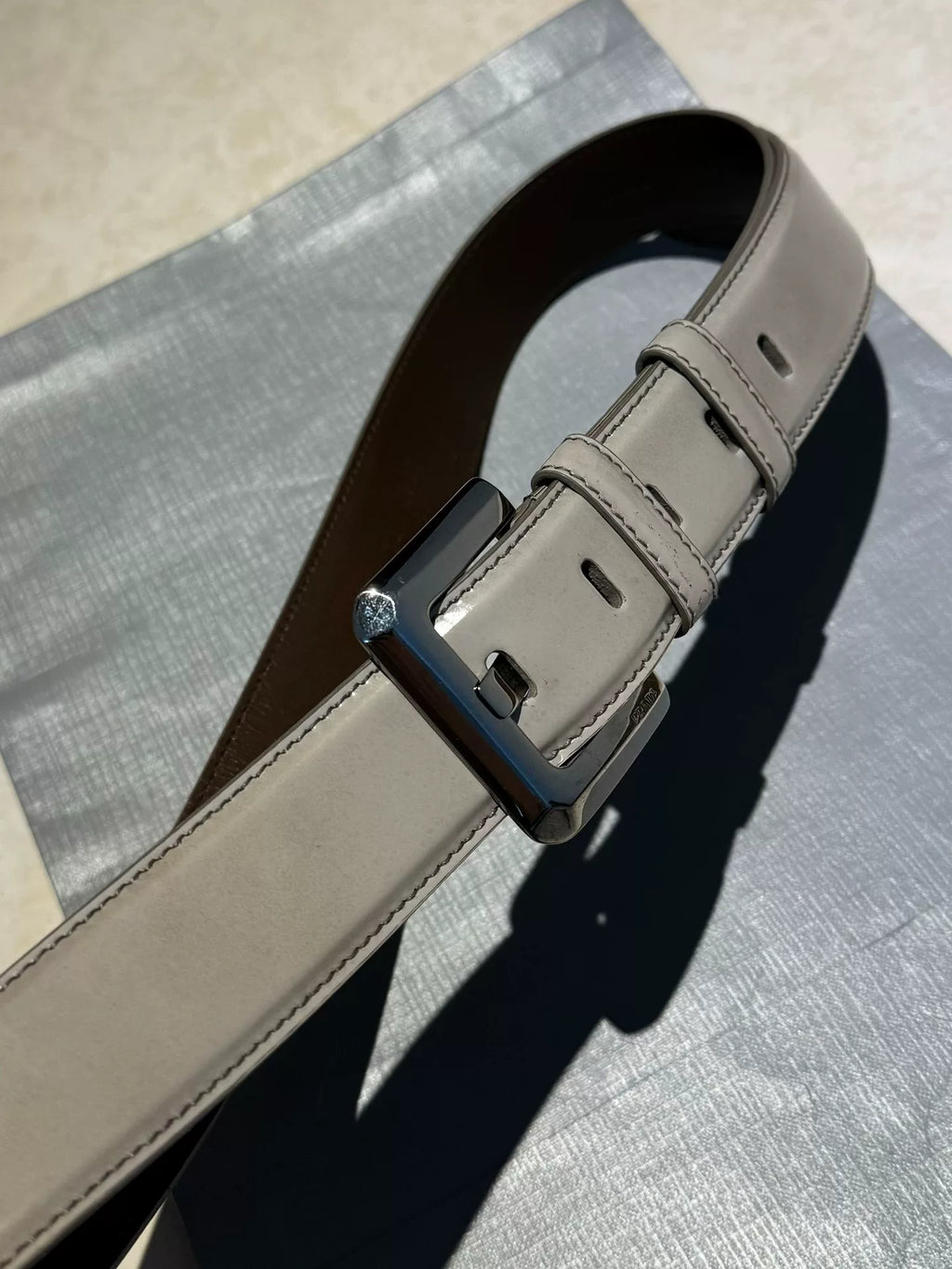 Prada Patent Leather Square Silver Buckle Belt